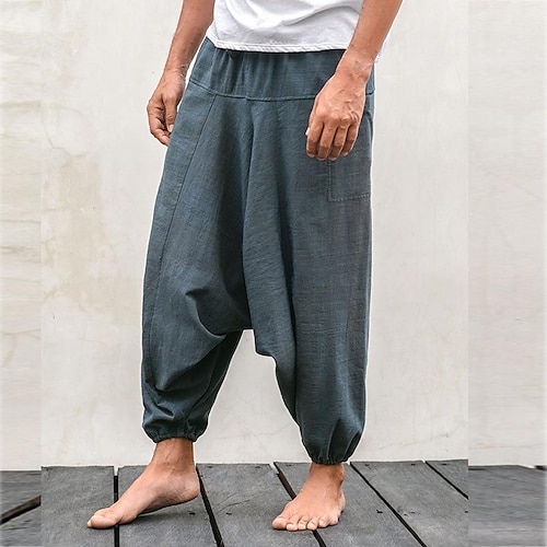 

Men's Bloomers Trousers Beach Pants Harem Pants Casual Pants Drawstring Baggy Solid Color Breathable Gym Yoga Casual Classic Loose Fit Blue Grey