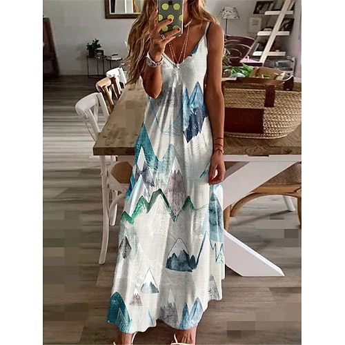 

Women's A Line Dress Maxi long Dress White Short Sleeve Print Print Spring Summer Spaghetti Strap Stylish Elegant Vacation 2022 S M L XL XXL 3XL