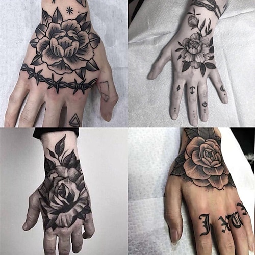 

10 pcs Waterproof Temporary Tattoo Sticker Rose Flower Hand back tatto Art flash tatoo fake tattoos for women men