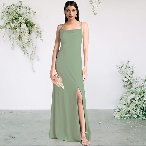 

Sheath / Column Bridesmaid Dress Spaghetti Strap Sleeveless Sexy Floor Length Chiffon with Split Front 2022 / Open Back