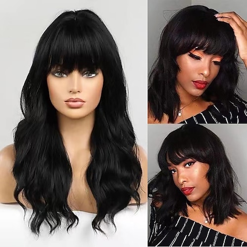 

Remy Human Hair Wig Medium Length Body Wave With Bangs Natural Black Machine Made Vietnamese Hair Women's Black 10 inch 12 inch 14 inch Daily Wear Valentine's Day Birthday