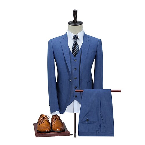 

Blue Solid Color TR Men's Suits 3 Piece