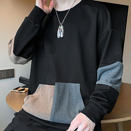 

Men's Sweatshirt Pullover Gray White Black Crew Neck Color Block Patchwork Sports Outdoor Casual Daily Cotton Plus Size Basic Casual Big and Tall Spring Summer Clothing Apparel Hoodies