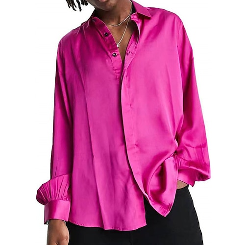 

Men's Satin Silk Shirt Prom Shirt Disco Shirt Solid Color Turndown Pink Wedding Party Long Sleeve Button-Down Clothing Apparel Fashion Luxury Shiny Comfortable