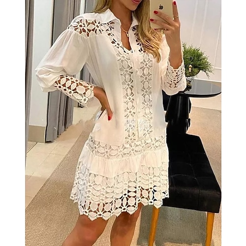 

Women's Casual Dress Shirt Dress Midi Dress White Blue Green Long Sleeve Pure Color Ruched Winter Fall Spring Shirt Collar Fashion Daily Date Vacation Loose Fit 2023 S M L XL XXL 3XL
