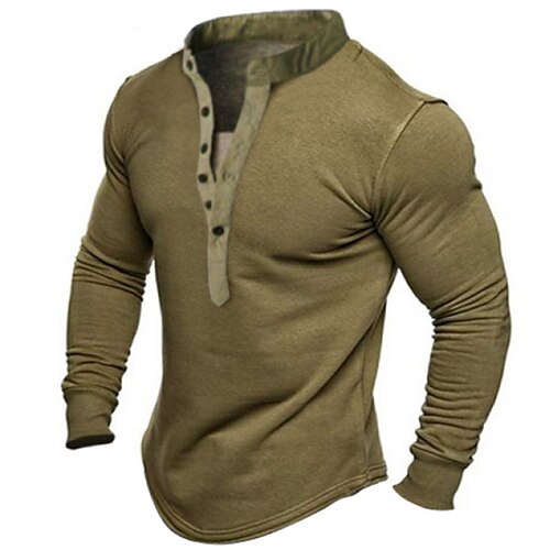 

Men's Henley Shirt Solid Color Henley Green Brown Navy Blue Gray Street Casual Long Sleeve Button-Down Clothing Apparel Fashion Casual Comfortable / Beach
