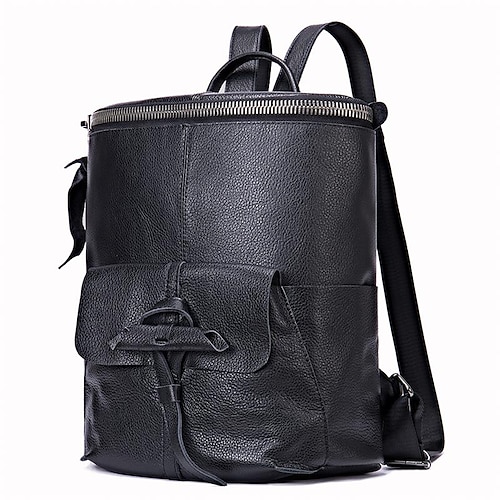 

Women's School Bag Commuter Backpack Functional Backpack Cowhide Solid Color Large Capacity Waterproof Zipper Daily Black