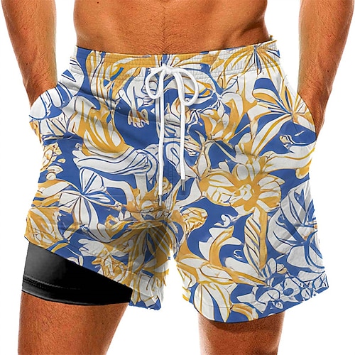 

Men's Swim Trunks Swim Shorts Quick Dry Board Shorts Bathing Suit with Pockets Compression Liner Drawstring Swimming Surfing Beach Water Sports Floral Summer