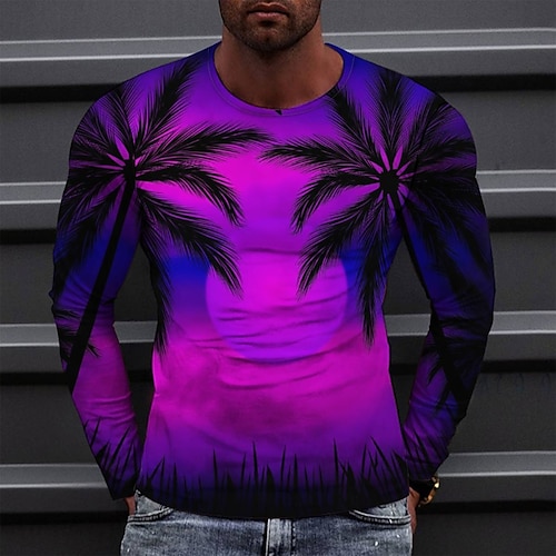 

Men's Tee T shirt Tee 3D Print Graphic Patterned Round Neck Casual Daily Print Long Sleeve Tops Designer Fashion Comfortable Big and Tall Green Blue Purple