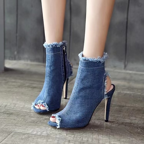 

Women's Dance Boots Tango Shoes Professional Ballroom Dance Samba Sexy Boots Stiletto Heel Boots Boots Fashion Solid Color High Heel Peep Toe Zipper Adults' Blue