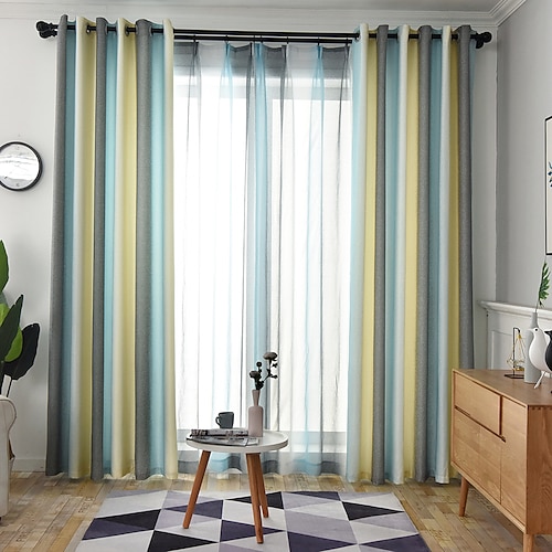 

Two Panel American Country Style Vertical Striped Printed Curtains Living Room Bedroom Dining Room Insulation Curtains