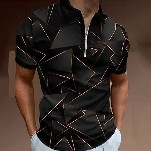 

Men's Collar Polo Shirt Golf Shirt Crack Turndown Blue Purple Yellow Black 3D Print Street Daily Short Sleeve Zipper 3D Clothing Apparel Fashion Casual Breathable Comfortable / Beach