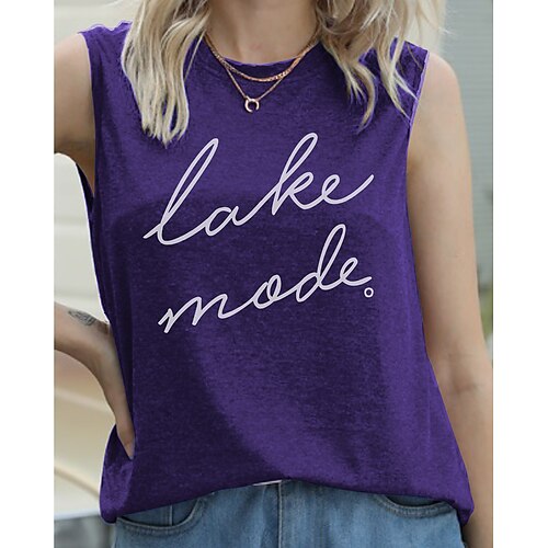 

Women's Daily Weekend Tank Top Camis Letter Sleeveless Print Round Neck Casual Streetwear Tops Blue Purple Yellow S
