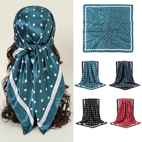 

1pcs 9090cm Silk Shawl Square Scarf For Women Dot Headband Foulard Satin Hijab Hair Bands Neckerchief Female Head Wraps Bandana