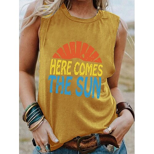 

2021 summer new product european and american cross-border independent station amazon here comes the sun printed vest