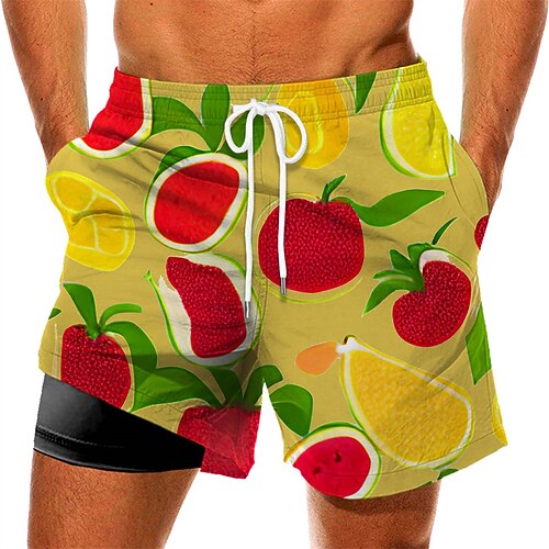 

Men's Swim Trunks Swim Shorts Quick Dry Board Shorts Bathing Suit with Pockets Compression Liner Drawstring Swimming Surfing Beach Water Sports Fruit Summer