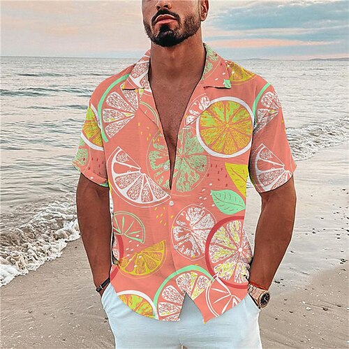 

Men's Shirt 3D Print Lemon Fruit Turndown Street Casual Button-Down Print Short Sleeve Tops Designer Casual Fashion Breathable Blue Pink Yellow / Summer / Spring / Summer