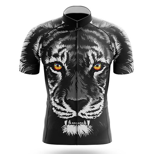 

21Grams Men's Cycling Jersey Short Sleeve Bike Top with 3 Rear Pockets Mountain Bike MTB Road Bike Cycling Breathable Quick Dry Moisture Wicking Reflective Strips Black Tiger Polyester Spandex Sports