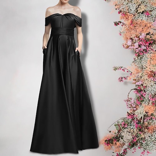 

A-Line Mother of the Bride Dress Plus Size Elegant Strapless Floor Length Satin Half Sleeve with Pleats Ruched 2022