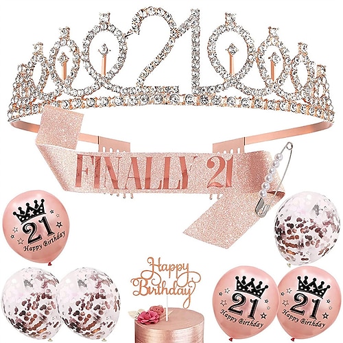 

21th Birthday Crown & Birthday Girl Sash Set, Rhinestone Tiaras and Crowns for Women Girls Gold Tiara Birthday Gold Sash Princess Tiaras Queen Crowns for Birthday Party Photoshoot