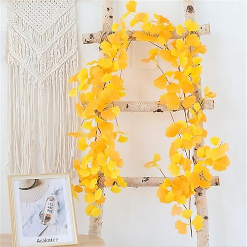 

1Pc Simulation Ginkgo leaf Rattan Home decoration Yellow Green Leaves 160cm/63""