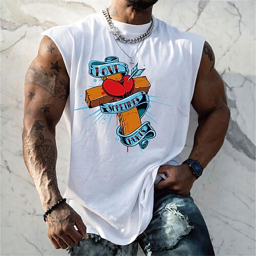 

Men's Unisex T shirt Tee Graphic Prints Cross Crew Neck Gray White Outdoor Street Cap Sleeve Print Clothing Apparel Sports Designer Casual Big and Tall / Summer / Summer