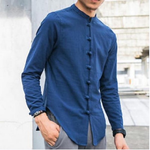 

Men's Casual Shirts long sleeve Classic Style Mandarin Collar Traditional Casual Daily Comfortable Summer Shirts Holiday Vacation