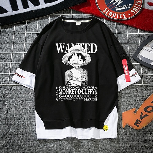 

Inspired by One Piece Monkey D. Luffy T-shirt Cartoon Manga Anime Fake two piece Harajuku Street Style T-shirt For Men's Women's Unisex Adults' Hot Stamping 100% Polyester