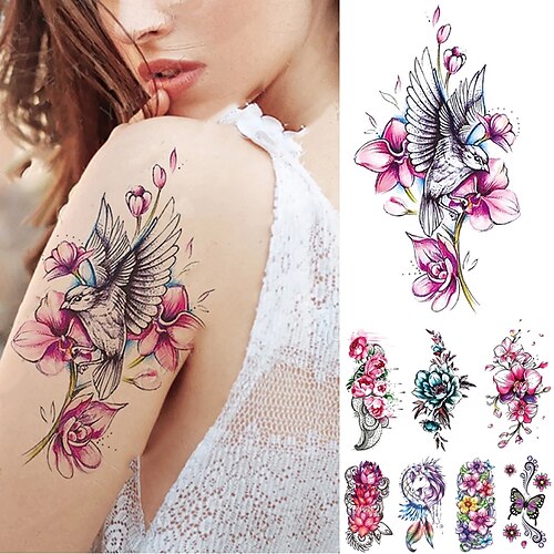 

9PCS Waterproof Temporary Tattoo Sticker Color Bird Feather Wings Flash Tattoos Unicorn Dream Catcher Body Art Arm Fake Sleeve Tatoo