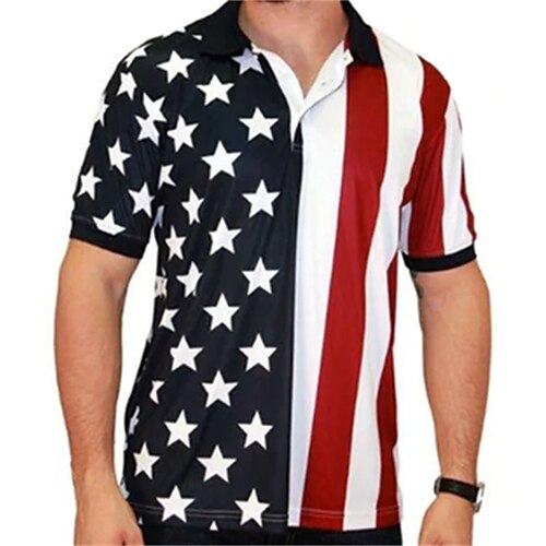 

Men's Collar Polo Shirt Golf Shirt National Flag Turndown Black / White Street Casual Short Sleeve 3D Button-Down Clothing Apparel Fashion Casual Comfortable / Beach