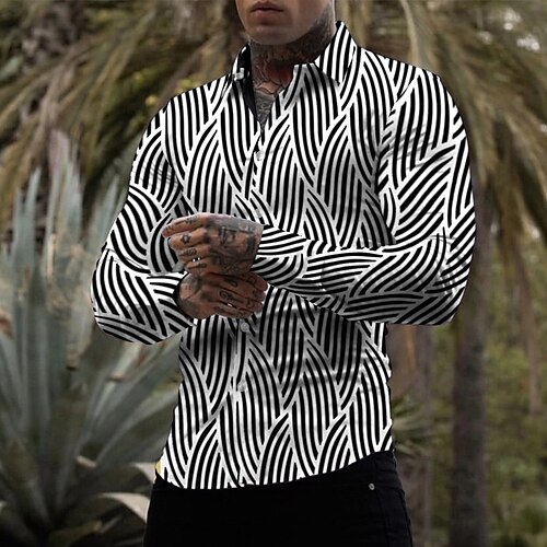 

Men's Shirt Zebra Turndown Street Casual Button-Down Long Sleeve Tops Casual Fashion Comfortable Beach Black / White