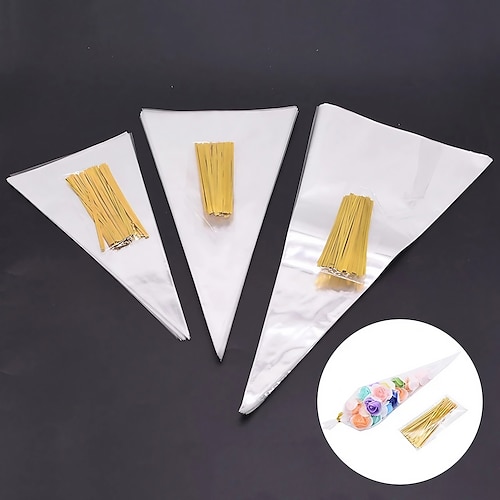 

Clear Cellophane Packing Bag Transparent Cone Candy Bag For DIY Wedding Birthday Party Favors Bag Popcorn Plastic Bag