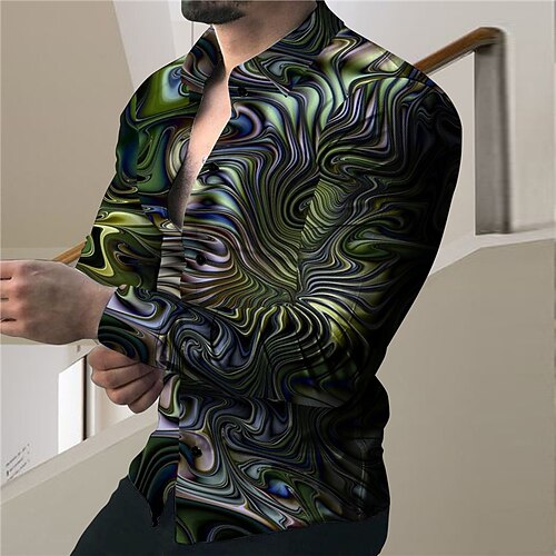 

Men's Shirt Graphic Shirt Gradient Turndown Gray 3D Print Outdoor Street Long Sleeve Button-Down Print Clothing Apparel Fashion Designer Casual Breathable / Summer / Spring / Summer