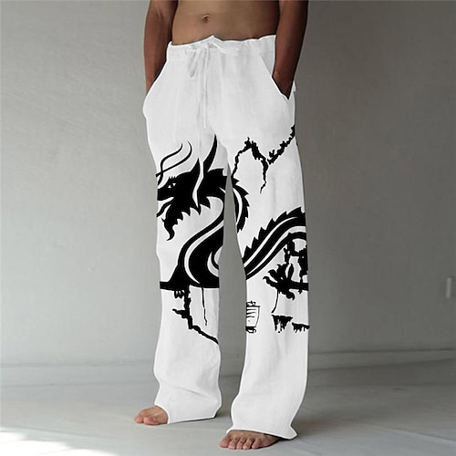 

Men's Trousers Beach Pants 3D Print Elastic Drawstring Design Front Pocket Dragon Graphic Prints Comfort Soft Casual Daily Fashion Designer Red White