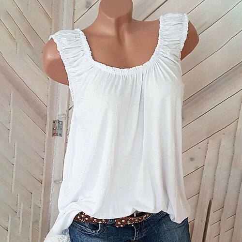 

Women's Plus Size Curve Tops Blouse Tank Top Plain Backless Lettuce Trim Sleeveless Crewneck Streetwear Daily Back to School Polyester Spring Summer White Purple