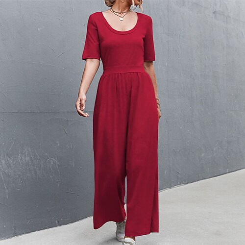 

Damen Jumpsuit Hohe Taillenlinie Feste Farbe U-Ausschnitt Strassenmode Casual Strasse Täglich Regular Fit Kurzarm Blau Rote Grau S M L XL Frühling