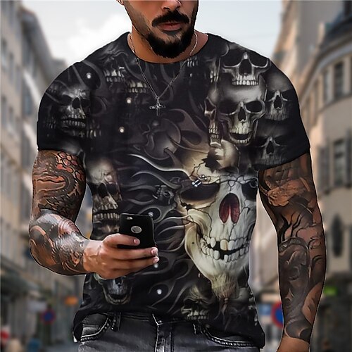 

Men's Unisex T shirt Tee 3D Print Graphic Prints Skull Crew Neck Street Daily Print Short Sleeve Tops Designer Casual Big and Tall Sports Black / Summer