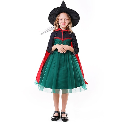 

Enfants Fille Robe Bande dessinée manche longue Utilisation Halloween Princesse Magnifique Polyester Mi-long Robe Trapèze Automne Hiver 2-6 ans Vert