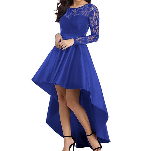 

robe de cocktail de bal des femmes robe en dentelle robe longue maxi robe noir bleu rouge à manches longues dentelle de couleur pure hiver automne automne ras du cou robe d'hiver 2023 s m l xl