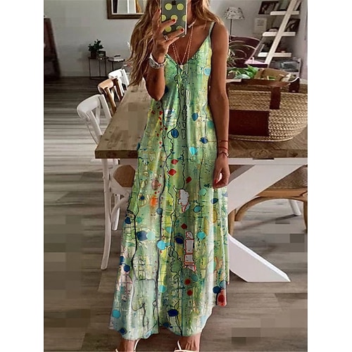 

Women's A Line Dress Maxi long Dress Green Blue Pink Short Sleeve Floral Print Spring Summer Spaghetti Strap Stylish Elegant Vacation 2022 S M L XL XXL 3XL