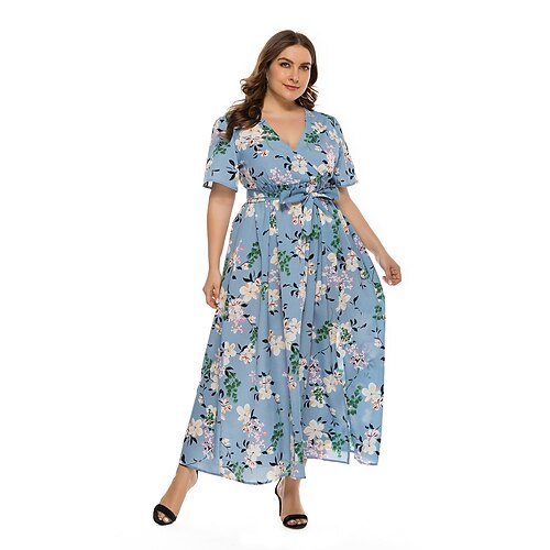 

Audrey Hepburn Plus Size Retro Vintage 1960s 1970s Masquerade Wrap Dress Women's Costume Vintage Cosplay Party / Evening Short Sleeve Midi Plus Size Dress Masquerade