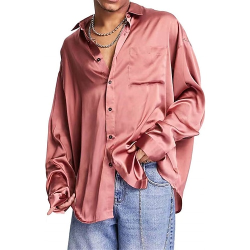 

Men's Shirt Solid Color Turndown Party Daily Button-Down Long Sleeve Tops Casual Fashion Comfortable Wine