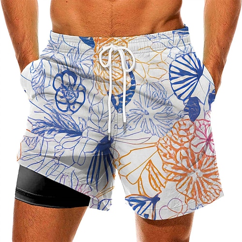 

Men's Swim Trunks Swim Shorts Quick Dry Board Shorts Bathing Suit with Pockets Compression Liner Drawstring Swimming Surfing Beach Water Sports Floral Summer