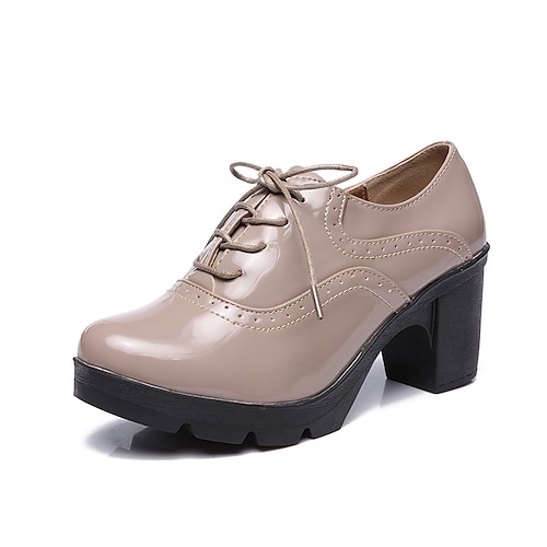 

Women's Oxfords Work Daily Formal Shoes Dress Shoes Sexy Shoes High Heel Chunky Heel Pumps Round Toe Casual Sexy Patent Leather Lace-up Solid Colored Wine Black Beige