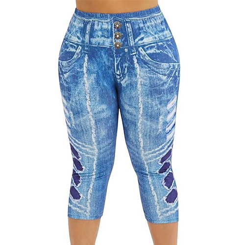 

Women's Plus Size Capri shorts Pocket Solid Color Casual Streetwear Casual Daily High Calf-Length Fall Spring Blue L XL XXL 3XL 4XL