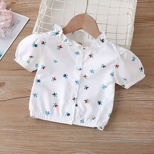 

Kids Girls' Shirt Short Sleeve Floral Graphic Patterned White Children Tops Spring Summer Active Cute Daily Outdoor Regular Fit 3-6 Years