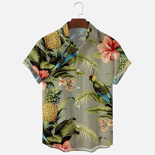 

Men's Shirt Graphic Shirt Aloha Shirt Floral Turndown Light Green Print Street Daily Short Sleeve Button-Down Print Clothing Apparel Fashion Designer Casual Breathable