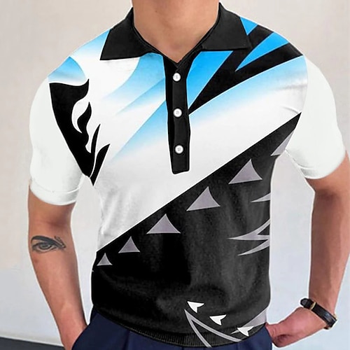 

Men's Collar Polo Shirt Golf Shirt Geometry Turndown Black / White 3D Print Street Daily Short Sleeve 3D Button-Down Clothing Apparel Fashion Casual Breathable Comfortable / Beach