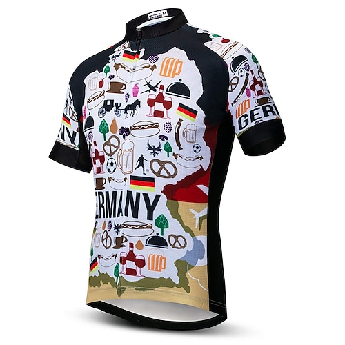 

21Grams Men's Cycling Jersey Short Sleeve Bike Top with 3 Rear Pockets Mountain Bike MTB Road Bike Cycling Breathable Quick Dry Moisture Wicking Reflective Strips Black Graphic Germany Polyester