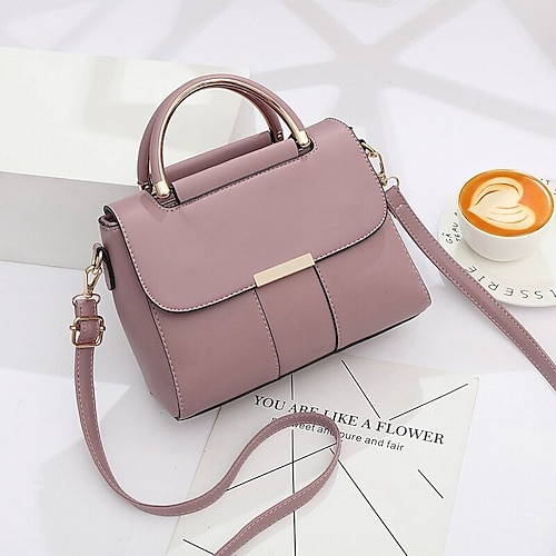 

Women's Sling Bags Top Handle Bag Shoulder Bag PU Leather Buttons Plain Daily Going out Light Purple Green White Black